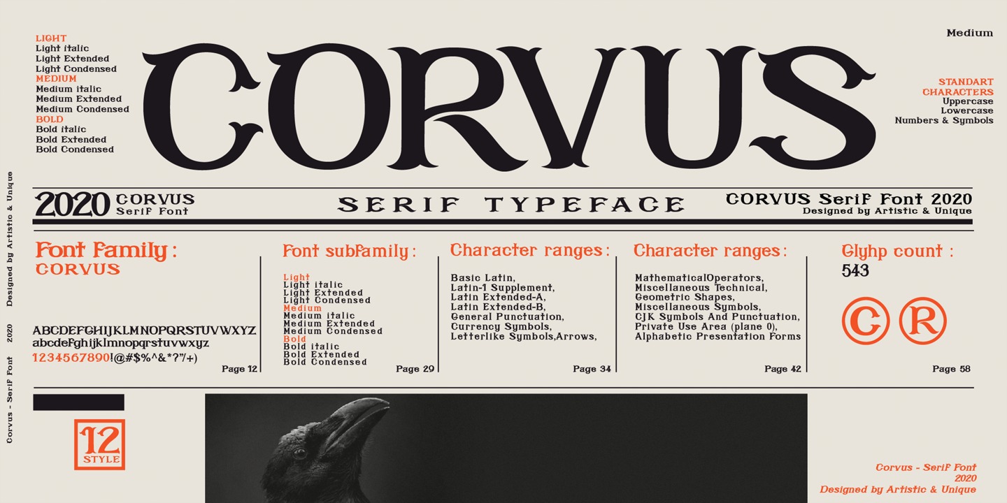 Пример шрифта Corvus